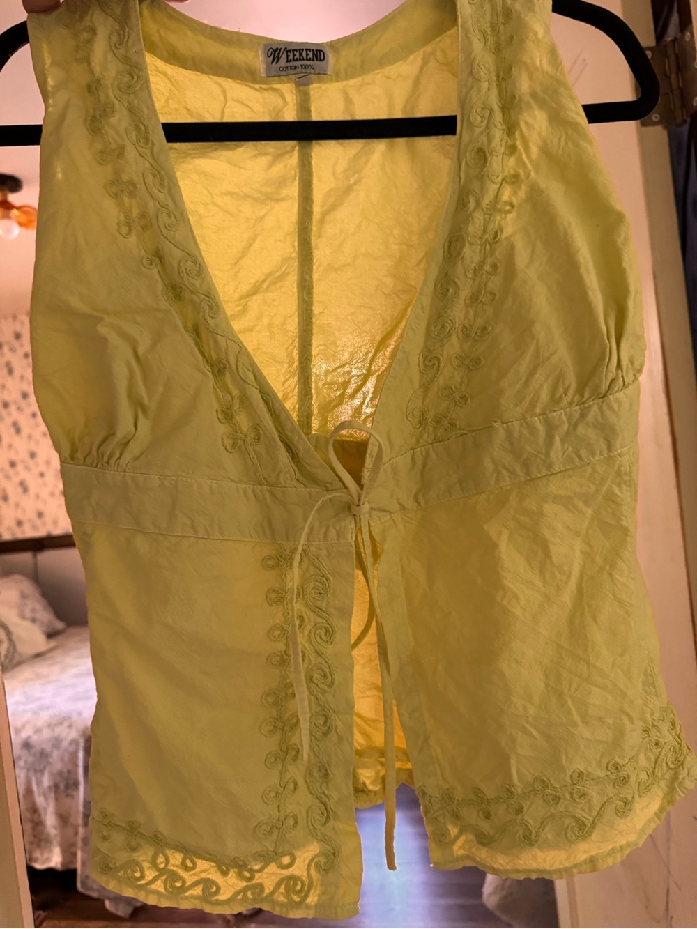 Vintage Women's Green/Yellow Embroidered Tie-Front Tank Top - Picture 8 of 8